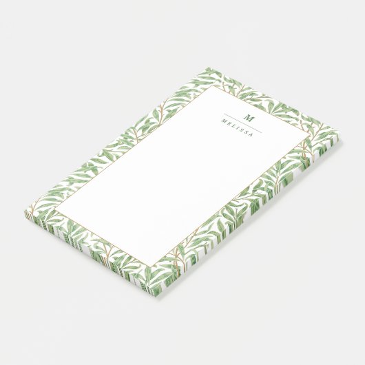Monogram Greenery Botanical Pattern William Morris Post-it Klebezettel (angewinkelt)