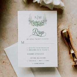 Monogram Greenery Elegant Wedding RSVP Karte