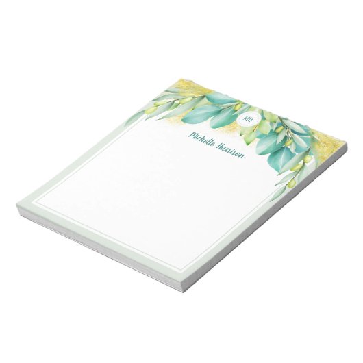 Monogram Greenery Eucalyptus Blätter Olive Notizblock (Rotiert)