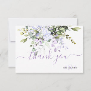 Monogram Greenery Eucalyptus Blätter Purple Flower Dankeskarte