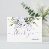 Monogram Greenery Eucalyptus Blätter Purple Flower Dankeskarte (Stehend Vorderseite)