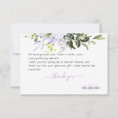 Monogram Greenery Eucalyptus Blätter Purple Flower Dankeskarte (Rückseite)
