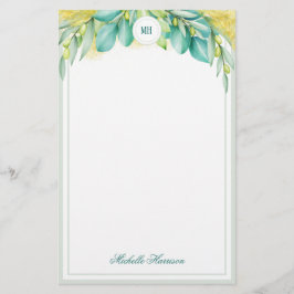 Monogram Greenery Eucalyptus Verlasse Olive Branch Briefpapier