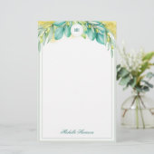 Monogram Greenery Eucalyptus Verlasse Olive Branch Briefpapier (Stehend Vorderseite)