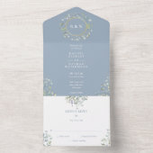 Monogram Greenery Floral Dusty Blue Wedding All In One Einladung (Innen Boden)