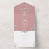 Monogram Greenery Floral Dusty Rose Wedding All In One Einladung (Innen Boden)