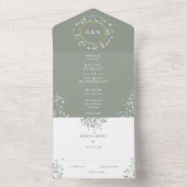 Monogram Greenery Floral Sage Green Wedding All In One Einladung (Innen Boden)