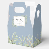 Monogram Greenery Foliage Dusty Blue Wedding Geschenkschachtel (Geöffnet)