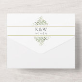 Monogram Greenery Gold Geometric Wedding All In One Einladung (Rückseite)