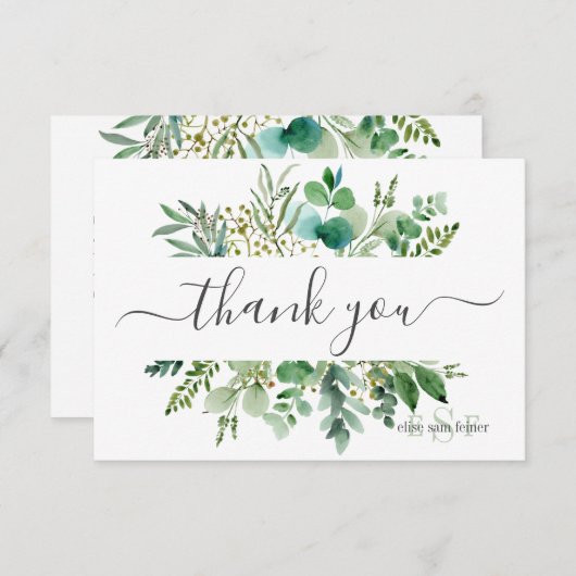 Monogram Greenery Gum Eucalyptus Vielen Dank Dankeskarte (Vorne/Hinten)
