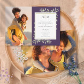 Monogram Greenery Lila Foto Wedding Einladung