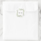 Monogram Greenery Modern Gold Wedding Runder Aufkleber (Tasche)
