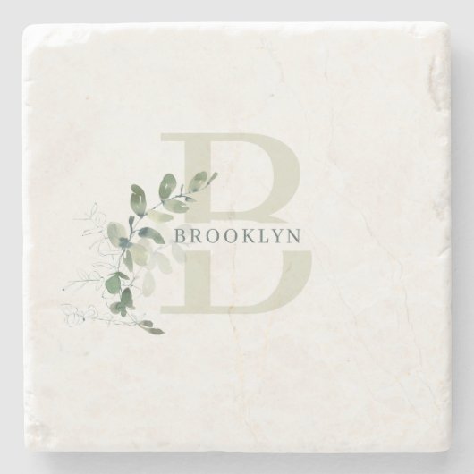 Monogram Greenery Steinuntersetzer (Vorderseite)