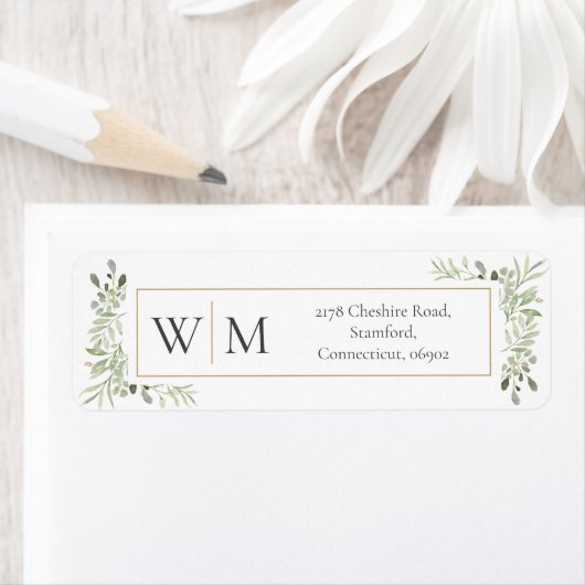 Monogram Greenery Watercolor Foliage-Adresse (Insitu)