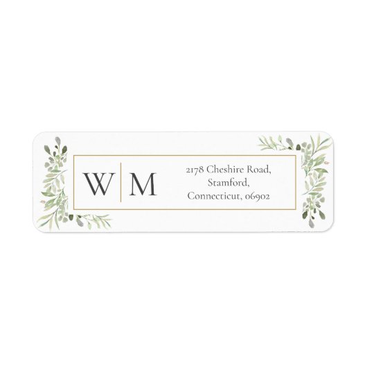 Monogram Greenery Watercolor Foliage-Adresse (Vorne)