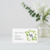 Monogram Greenery Wreath Business Card Visitenkarte (Stehend Vorderseite)