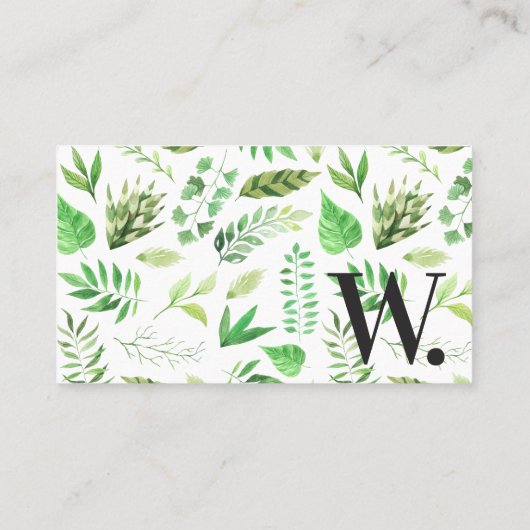 Monogram Greenery Wreath Business Card Visitenkarte (Rückseite)