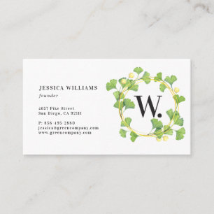 Monogram Greenery Wreath Business Card Visitenkarte