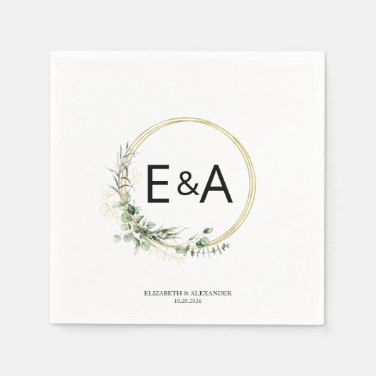 Monogram Greenery Wreaths Eucalyptus Wedding Serviette (Vorderseite)