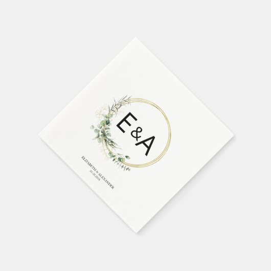Monogram Greenery Wreaths Eucalyptus Wedding Serviette (Ecke)