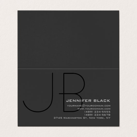 Monogram Grey Black Consultant Moderner Minimalist Visitenkarten (Außenseite Aufgefaltet)