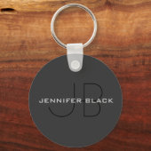 Monogram Grey Black Minimalistisch Modern Name Schlüsselanhänger (Vorderseite)