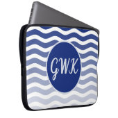 Monogram Grey Blue Wave Muster Electronics Bag Laptopschutzhülle (Vorne Rechts)