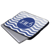 Monogram Grey Blue Wave Muster Electronics Bag Laptopschutzhülle (Vorne Knopf)