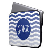 Monogram Grey Blue Wave Muster Electronics Bag Laptopschutzhülle (Vorderseite Links)