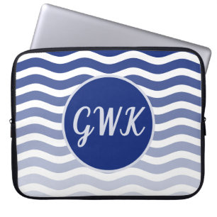 Monogram Grey Blue Wave Muster Electronics Bag Laptopschutzhülle