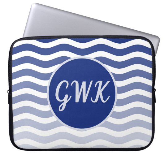 Monogram Grey Blue Wave Muster Electronics Bag Laptopschutzhülle (Vorderseite)