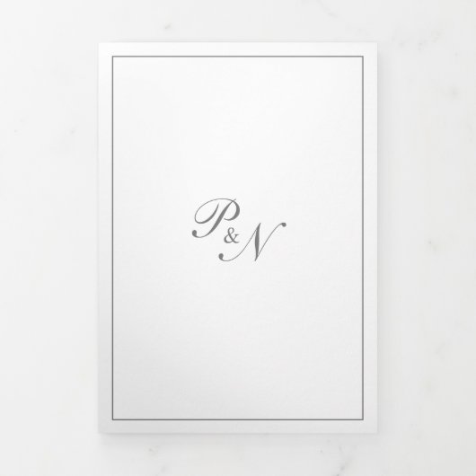 Monogram Grey Formal Foto Traditionelle Hochzeit Dreifach Gefaltete Einladung (Cover)