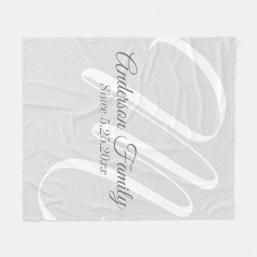 Monogram Grey Linen Look Fleecedecke (Vorderseite (Horizontal))
