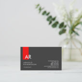 Monogram Grey Red Strip Consultant Business Card Visitenkarte (Stehend Vorderseite)
