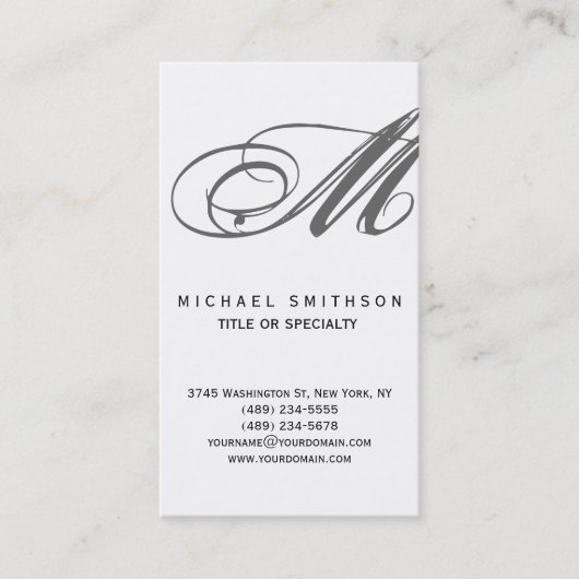 Monogram Grey Schwarz-weiß Consultant-Visitenkarte Visitenkarte (Vorderseite)