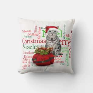 Monogram Grey Tabby Christmas Cat Kissen