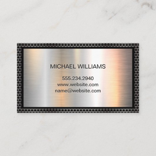 Monogram Grill Pattern Chrome Metallic Banner Visitenkarte (Rückseite)