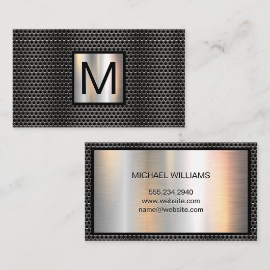 Monogram Grill Pattern Chrome Metallic Banner Visitenkarte (Vorne/Hinten)