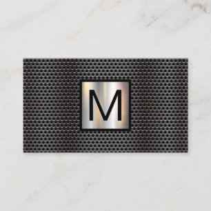 Monogram Grill Pattern Chrome Metallic Banner Visitenkarte