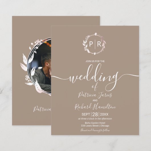 Monogram Grullo Budget Wedding Einladung (Vorne/Hinten)