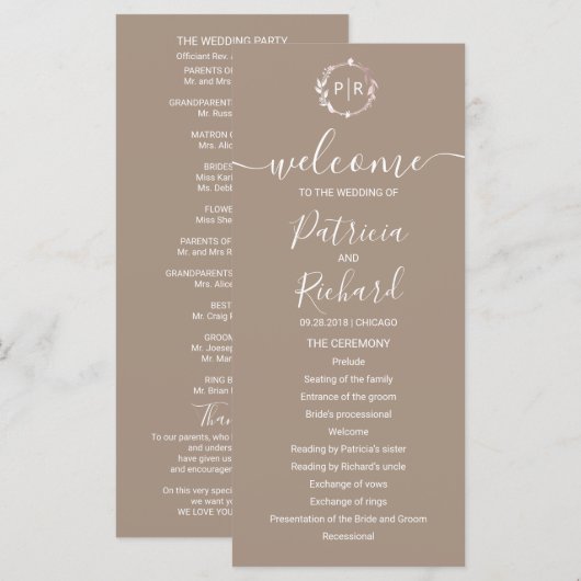 Monogram Grullo Wedding Program Programm (Vorne/Hinten)