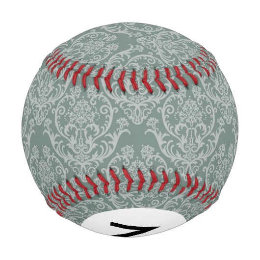 Monogram Grüne Blumentapete Baseball (Rückseite)