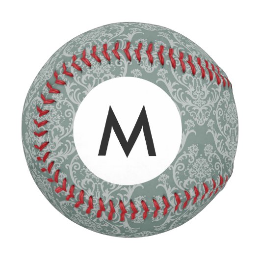 Monogram Grüne Blumentapete Baseball (Vorderseite Links)