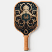 Monogram Grunge Gold Black Personalisiert Octopus Pickleball Schläger (Vorderseite)