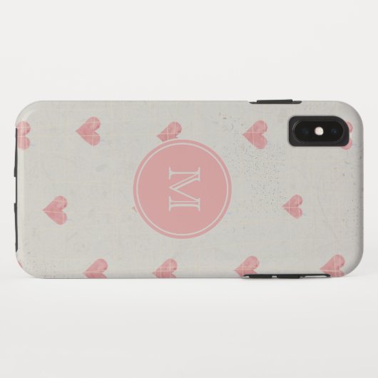 Monogram Grunge Pink Hearts Muster Case-Mate iPhone Hülle (Rückseite (Horizontal))