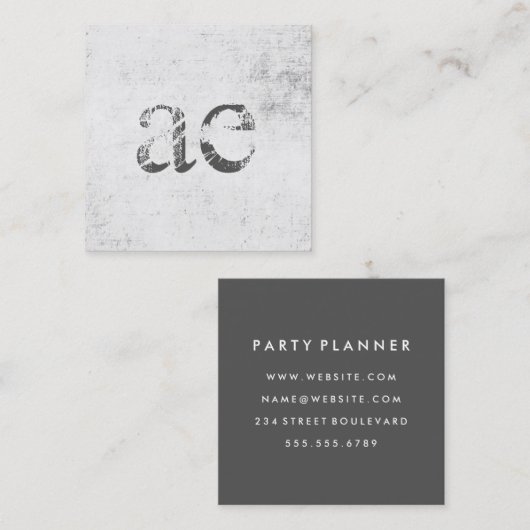 Monogram Grunge Texture Quadratische Visitenkarte (Vorne/Hinten)