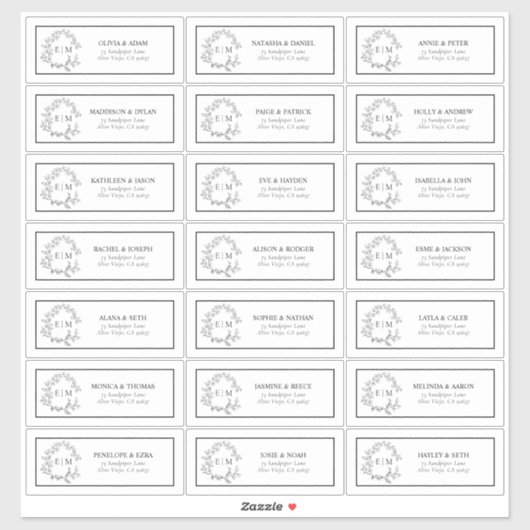 Monogram Guest Address S Aufkleber (Blatt)