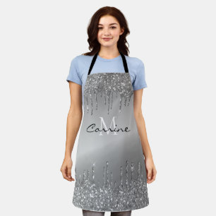 Monogram Gunmetal Dripping Glitzer Metallic Name Schürze