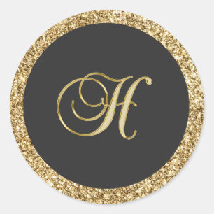 Monogram H, elegante goldene Eleganz Runder Aufkleber