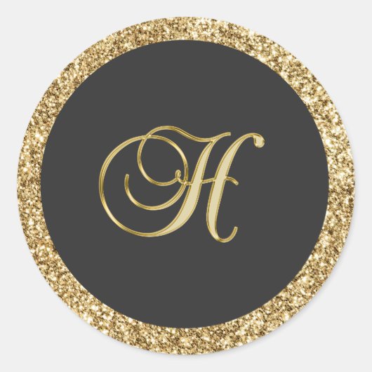 Monogram H, elegante goldene Eleganz Runder Aufkleber (Vorderseite)